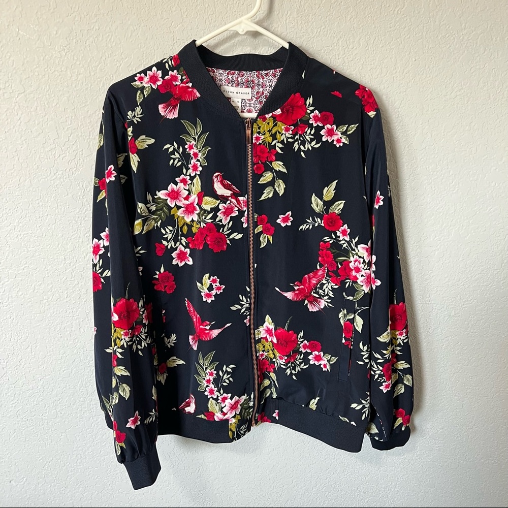 Susan graver floral bomber jacket XL